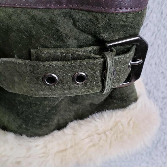 Phat Farm Shearling Lined Aviator Jacket Mens Size 2XL Green Zip Leather Flaw - Picture 7 of 15